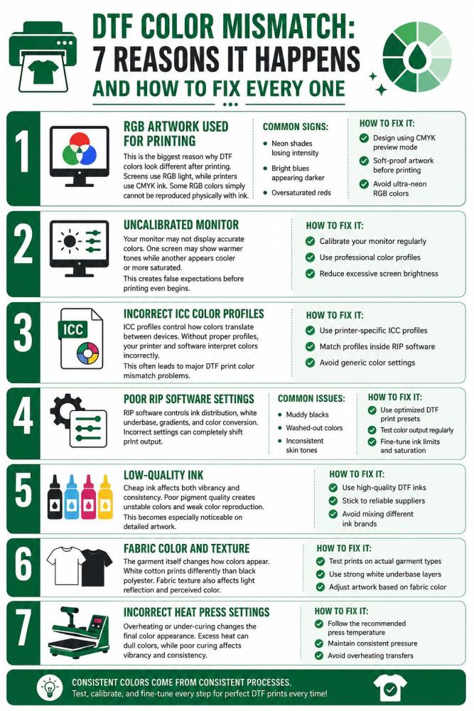 7 reasons for dtf color mismatch